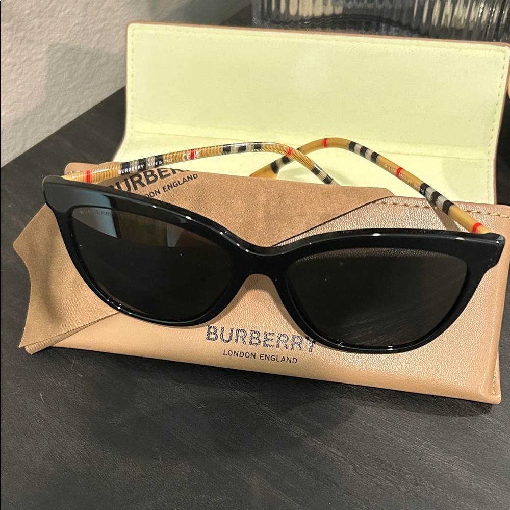 Burberry Black Sunglasses with Patterned Arms